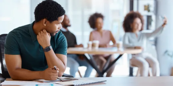 Business people, lonely black man working in the office